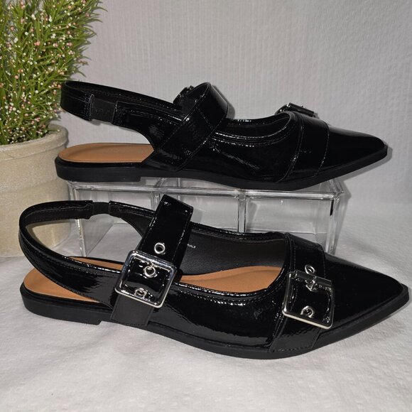 MADDEN GIRL BLACK PATENT LEATHER DOUBLE BUCKLE SLING BACK FLATS WOMENS SIZE 9 - Picture 5 of 10